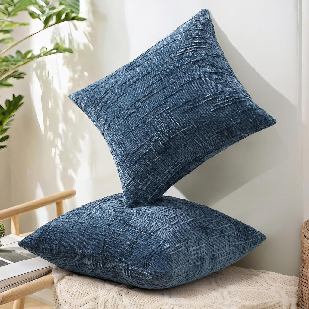 decorUhome Navy Blue Chenille Euro Sham Throw Pillow Covers 26x26 Set of 2 Textured Soft Cozy Slubby Couch Pillow Covers Modern Farmhouse B…