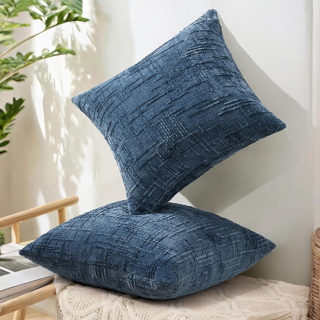 decorUhome Navy Blue Chenille Throw Pillow Covers 18x18 Set of 2 Textured Soft Cozy Slubby Couch Pillow Covers Modern Farmhouse Boho Decora…
