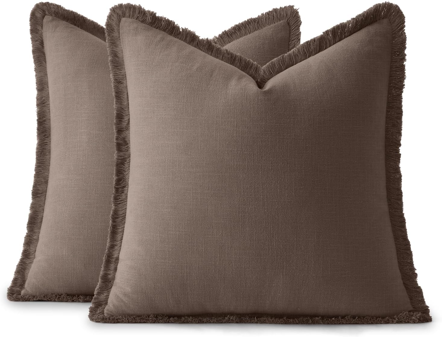 Anroduo Set of 2 Decorative Throw Pillow Covers 20×20 Inch Soft Linen Fringe Farmhouse Boho Vintage Cushion Covers with Tassels Accent Pill…