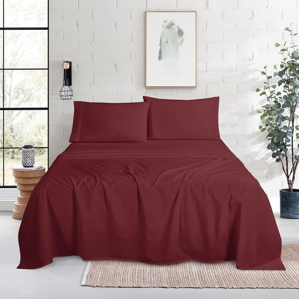 MocassiLuxuryBedding Mocassi Cal King Size 4-Piece Bed Sheet Set - 1800 Hotel Quality Microfiber 18-24 Inches Extra Deep Pocket Fitted Shee…