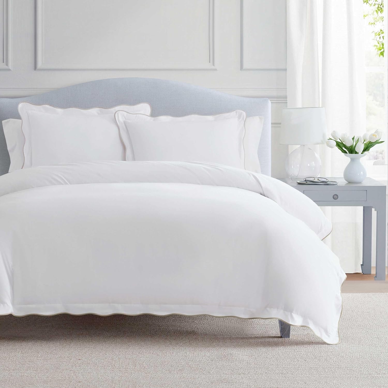 MarthaStewart Martha Stewart - Queen Duvet Cover Set, 100% Soft Cotton Bed Set with a Smooth Cotton Percale Reverse, 3 Piece Bedding with M…