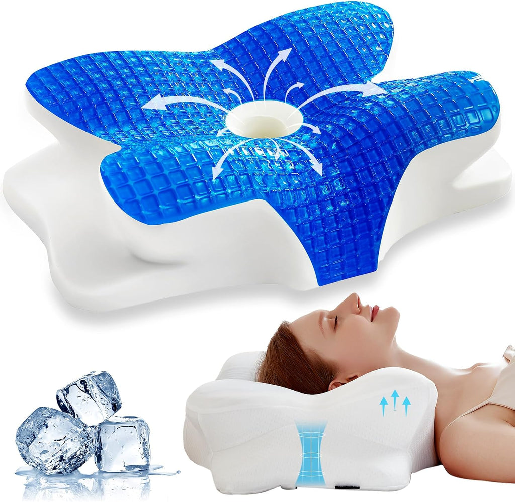 Eucior Cooling Gel Pillows for Neck and Shoulder, Cervical Pillow Cozy Sleeping, Odorless Ergonomic Contour Memory Foam Pillows for Side Back…
