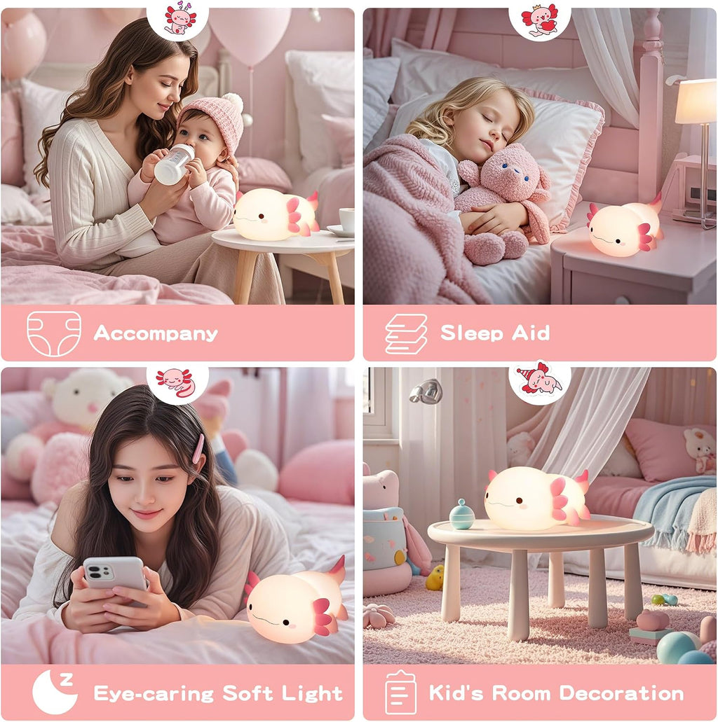 FAMIDUO-BrightenYourLife FAMIDUO Axolotl Lamp, Cute Axolotl Night Light, Dimmable Silicone Animal Nursery Night Light, Adorable Rechargeable S…