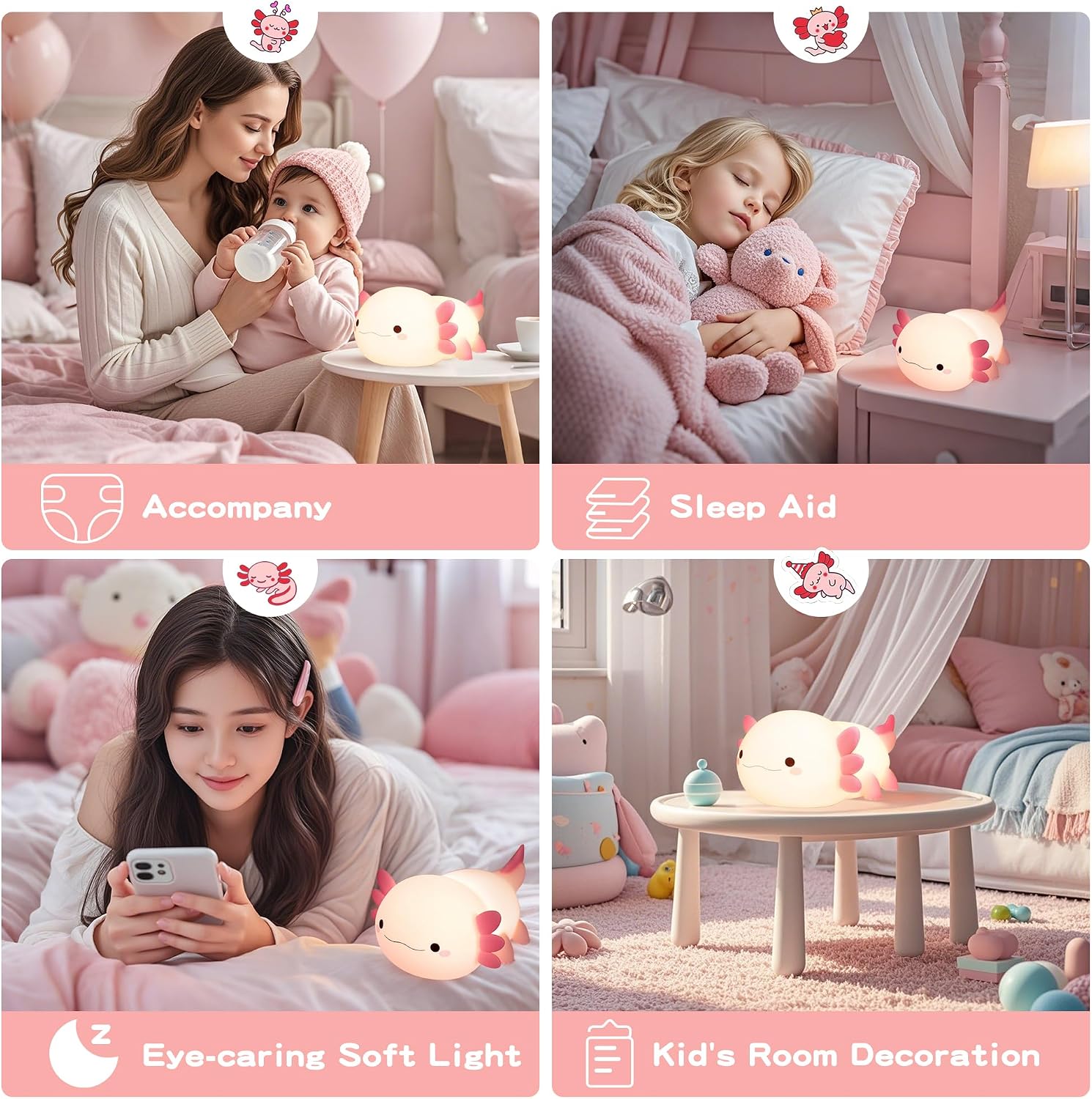 FAMIDUO-BrightenYourLife FAMIDUO Axolotl Lamp, Cute Axolotl Night Light, Dimmable Silicone Animal Nursery Night Light, Adorable Rechargeable S…