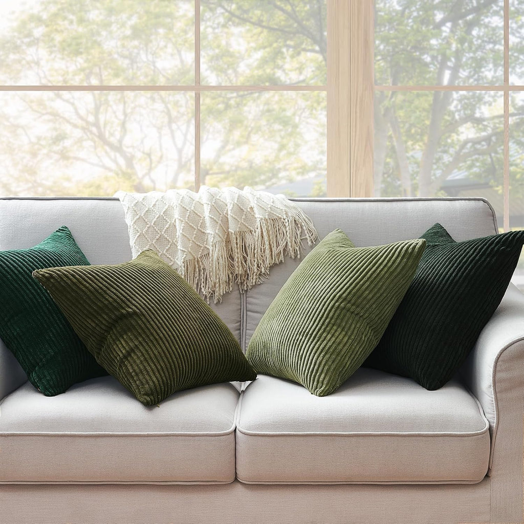Topfinel Christmas Decorative Throw Pillow Covers Green Series, Winter Fluffy Corduroy Striped Euro Pillows Shams for Couch Bed Bedroom, West…