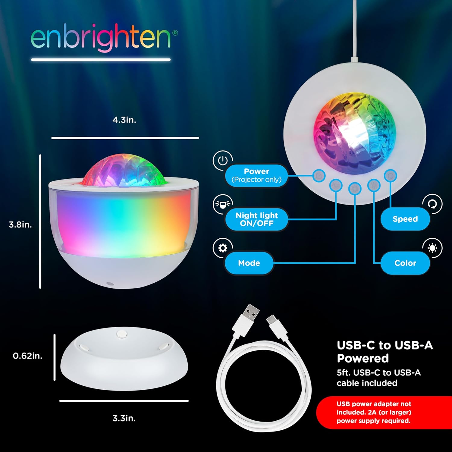 Enbrighten Galaxy Projector Night Light for Kids Room Decor LED Lights for Bedroom Ambient Lighting Nursery Game Room
