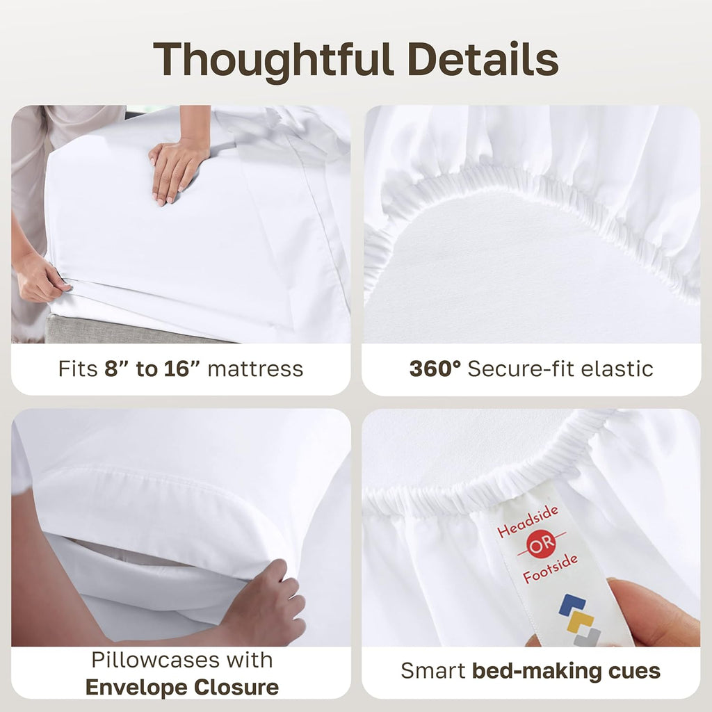 CaliforniaDesignDen California Design Den 6 Pc Queen Size Sheet Set with 4 Pillowcases - Soft 400 Thread Count 100% Cotton Sheets, Sateen,…
