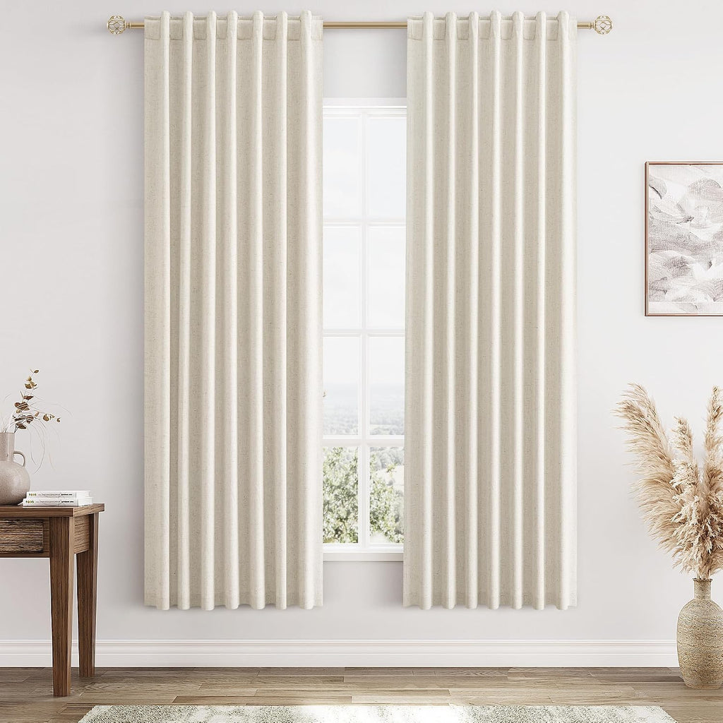 Guken 100% Blackout Linen Curtains 72 Inch Length 2 Panels Set for Living Room Bedroom Back Tab Thermal Insulated Black Out Drapes Room Dar…