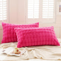 Uhamho Set of 2 Faux Fur Pillowcases, Luxury Bubble Waffle Carved Plush Standard Size Pillow Shams Soft and Furry, Zipper Closure (Hot Pink…