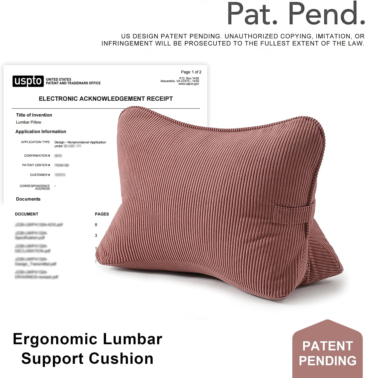 Pat. Pend. Corduroy Back Pillow for Sitting Up & Reading, Ergonomic Triangle Lumbar Support Cushion for Sofa, Armchair & Bed, Removable…