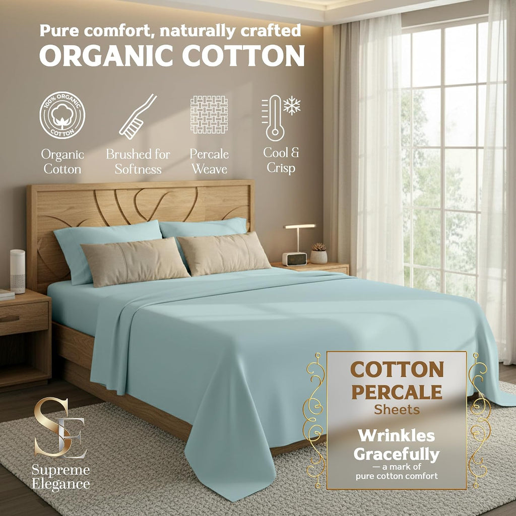 SupremeElegence SUPREME ELEGANCE 3 Pieces 100% Organic Cotton Twin Bed Sheets Set, Cooling Percale Weave for Hot Sleepers, Brushed for Soft…