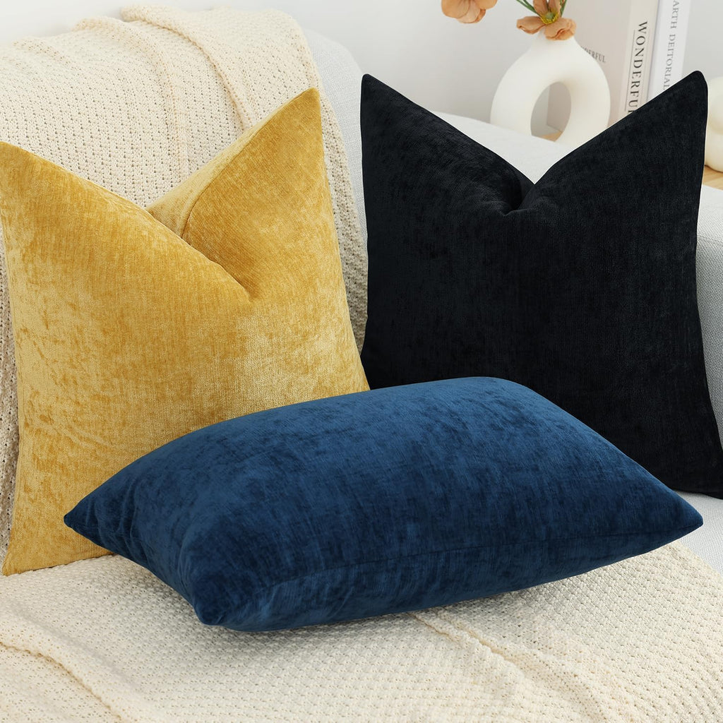 decorUhome Chenille Black Throw Pillow Covers 18x18 Inch Set of 2, Decorative Soft Couch Pillow Covers Solid Dyed Accent Farmhouse Neutral…
