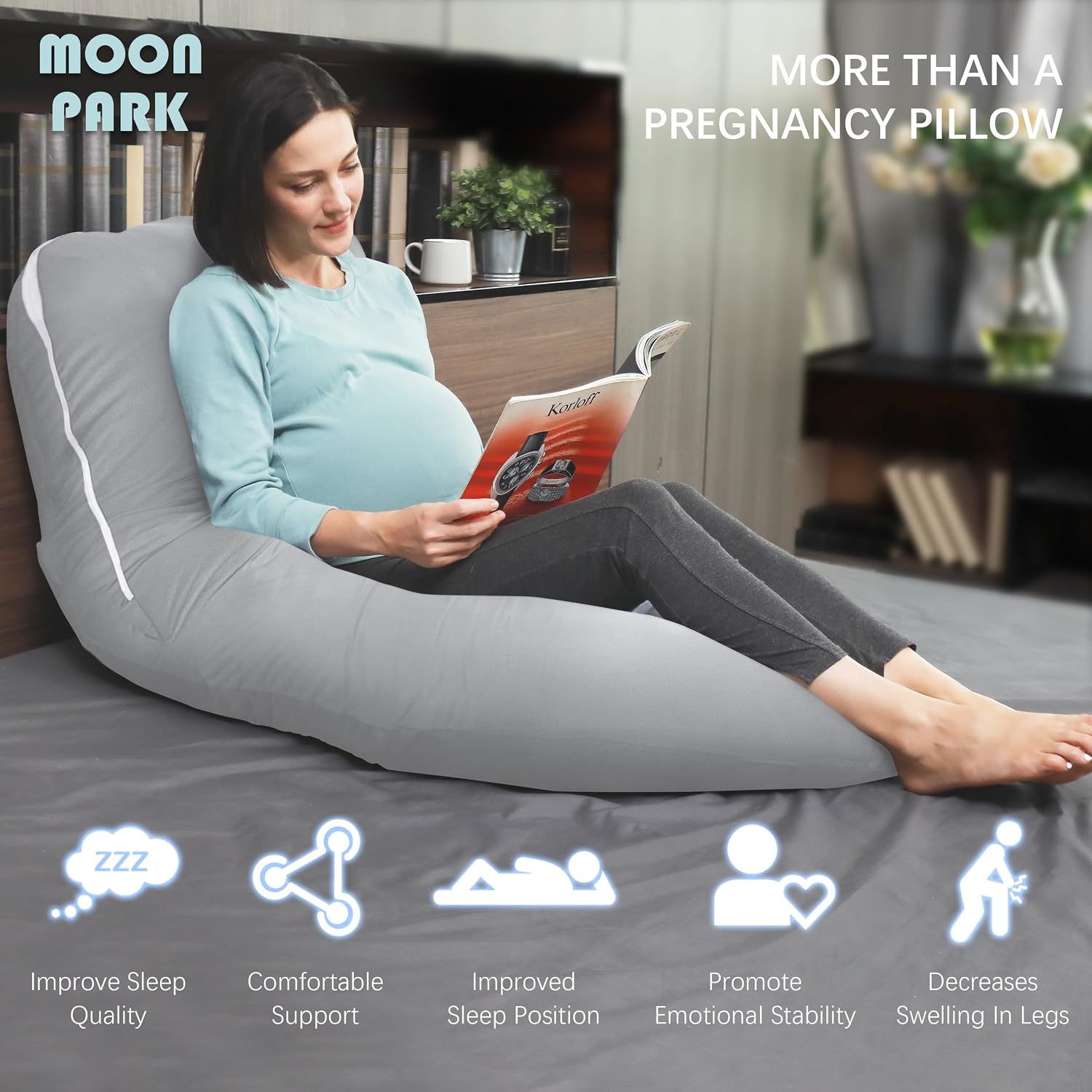 Moonpark MOON PARK Pregnancy Pillows for Sleeping - U Shaped Full Body Maternity Pillow with Removable Cover - Support for Back, Legs, Bell…