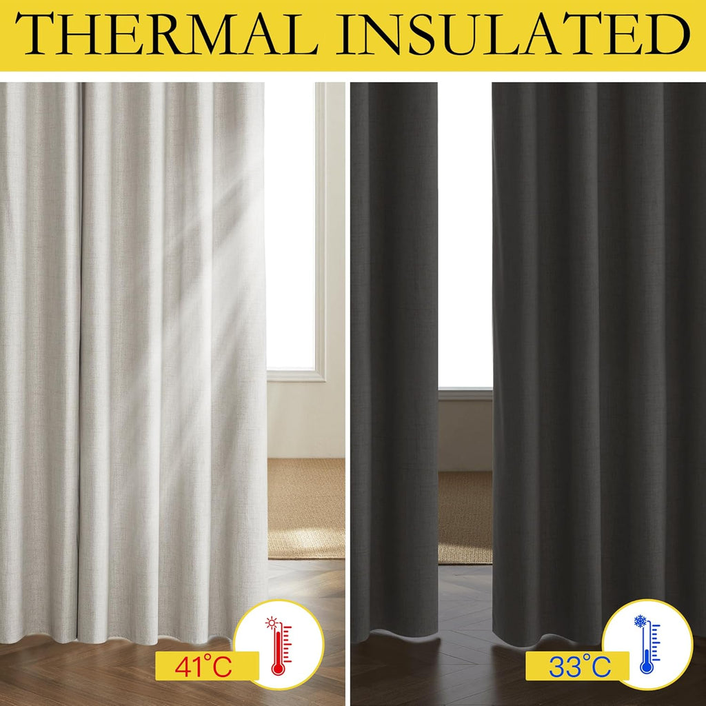 NICETOWN Snowbound Vintage Linen 100% Blackout Curtains for Living Room, Thermal Insulated Curtains 90" Long, Noise Reducing Window…