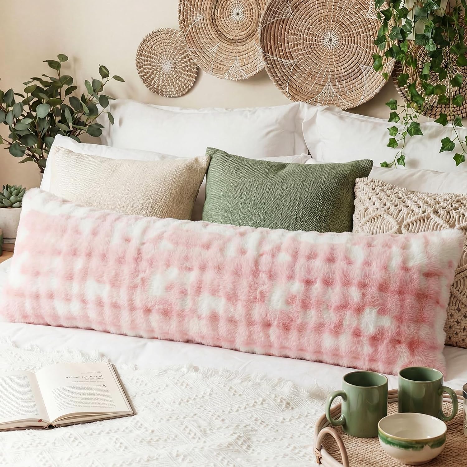 Chumerry Pink Fluffy Body Pillow Cover Faux Fur Pillowcase Extra Soft Fuzzy Plush Long Pillow Cover Gradient Pink Shaggy Body Pillow Case f…