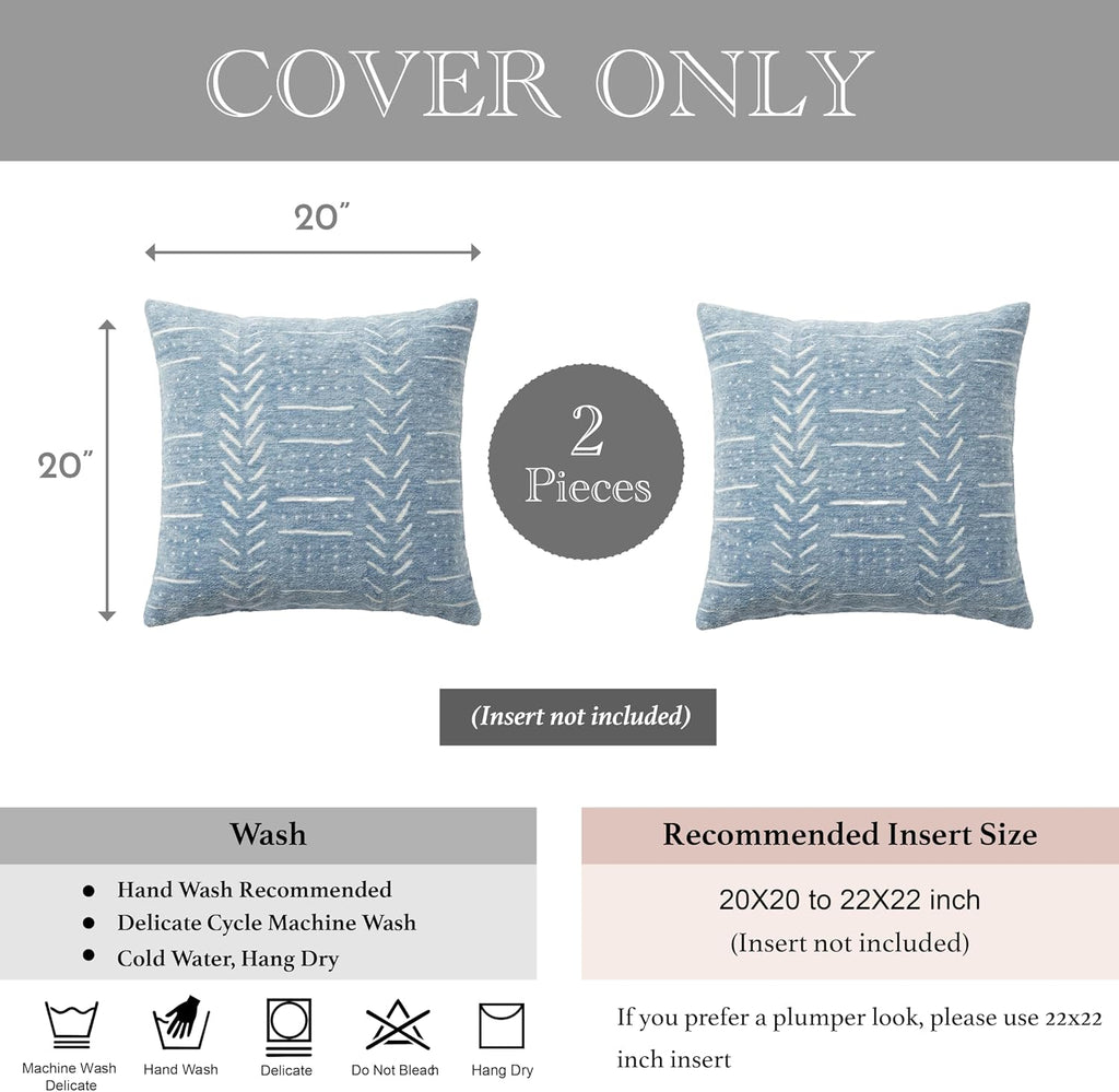 BlissBlush Coastal Blue Decorative Throw Pillow Covers 20x20 Set of 2, Soft Woven Chenille Accent Pillow Covers for Couch Sofa Bed…