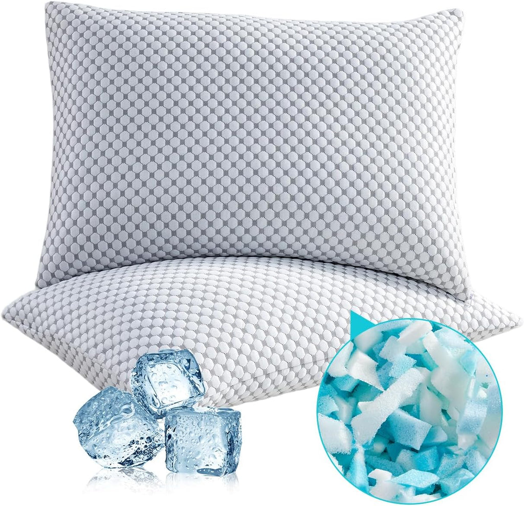 Saphreas Cooling Bed Pillows Standard for Sleeping, Luxury Hotel Shredded Memory Foam Pillows for Side Back Stomach Sleepers, Cool Firm Pil…