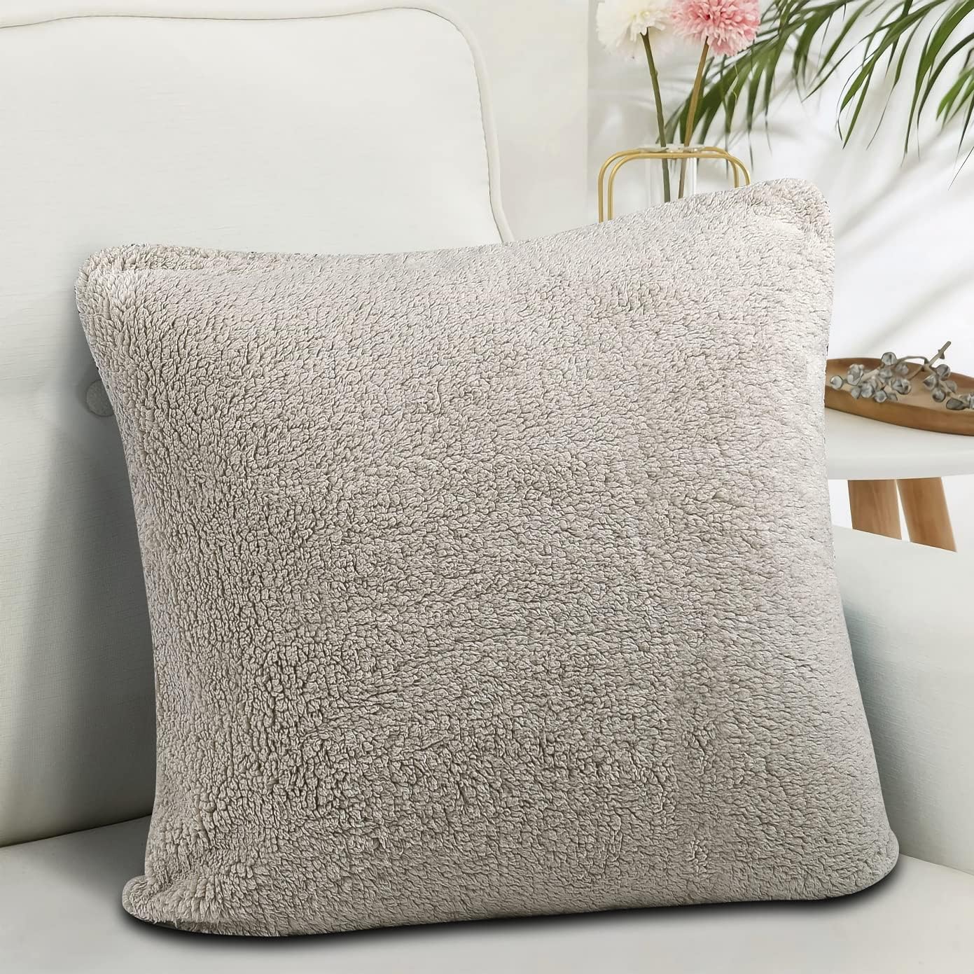Reafort Ultra Soft Sherpa Euro Sham Pillow Cover 26" x 26", Plush Fluffy Decorative Cushion Cover with Zipper Closure, Cozy Faux Fur…