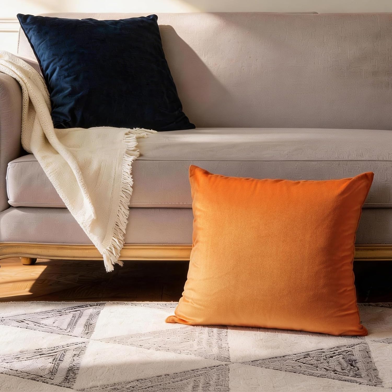 Edegen Edegen Orange Velvet Throw Pillow Covers 18x18 Inch Pack of 2 Soft Decorative Square Cushion Covers Modern Luxury Home Decor…
