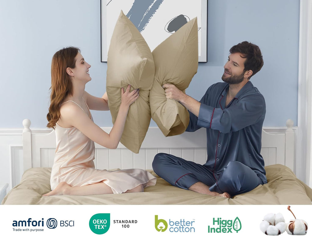 Homtec Pillow Cases, Standard Queen Size Cotton Percale Weave Pillowcases, Pre-Shrunk Breathable and Hypoallergenic Pillowcases, Set of 2 (…