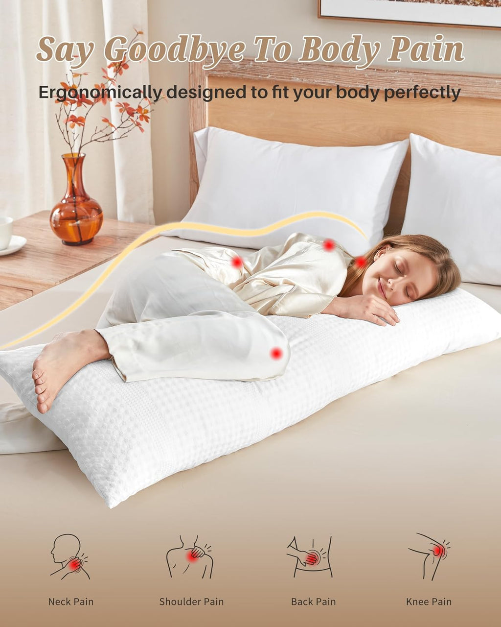 YZ HOME Waffle Weave Body Pillow for Adults - Memory Foam Body Pillow with Removable Pillowcase - Firm and Fluffy - Large Long Bed…