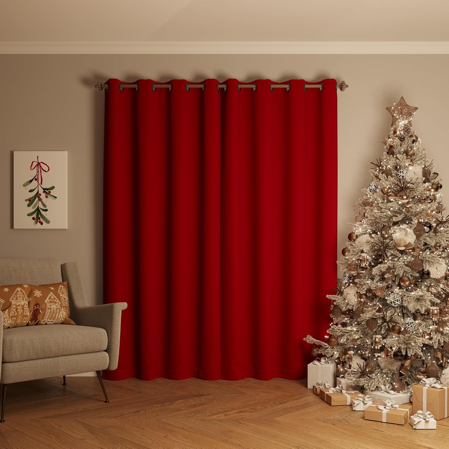 Sun Zero Nordic 2-Pack Theater Grade Noise Reducing Extreme 100% Blackout Grommet Curtain Panel Pair, 52" x 63", Red