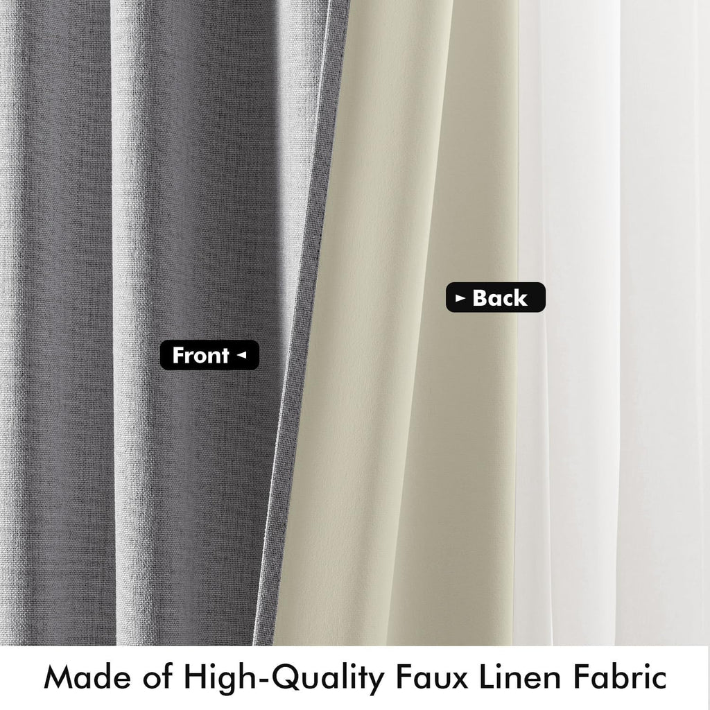 Miulee 100% Blackout Linen Curtains for Bedroom, Glacier Gray Solid Luxury Decor Thermal Insulation Room Darkening Drapes for Living Room N…