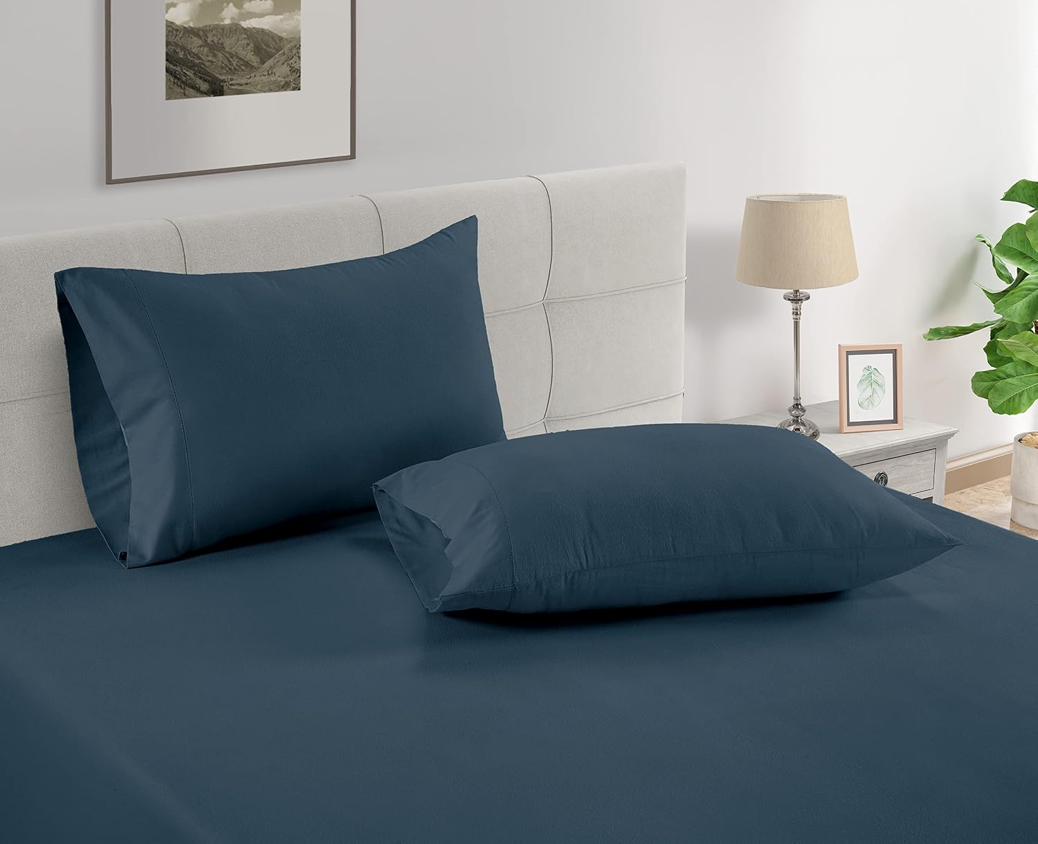 LaneLinen LANE LINEN Pillows Standard Size Set of 2 Soft 100% Egyptian Cotton Sateen Cool & Smooth Pillowcases Queen - Denim Cotton