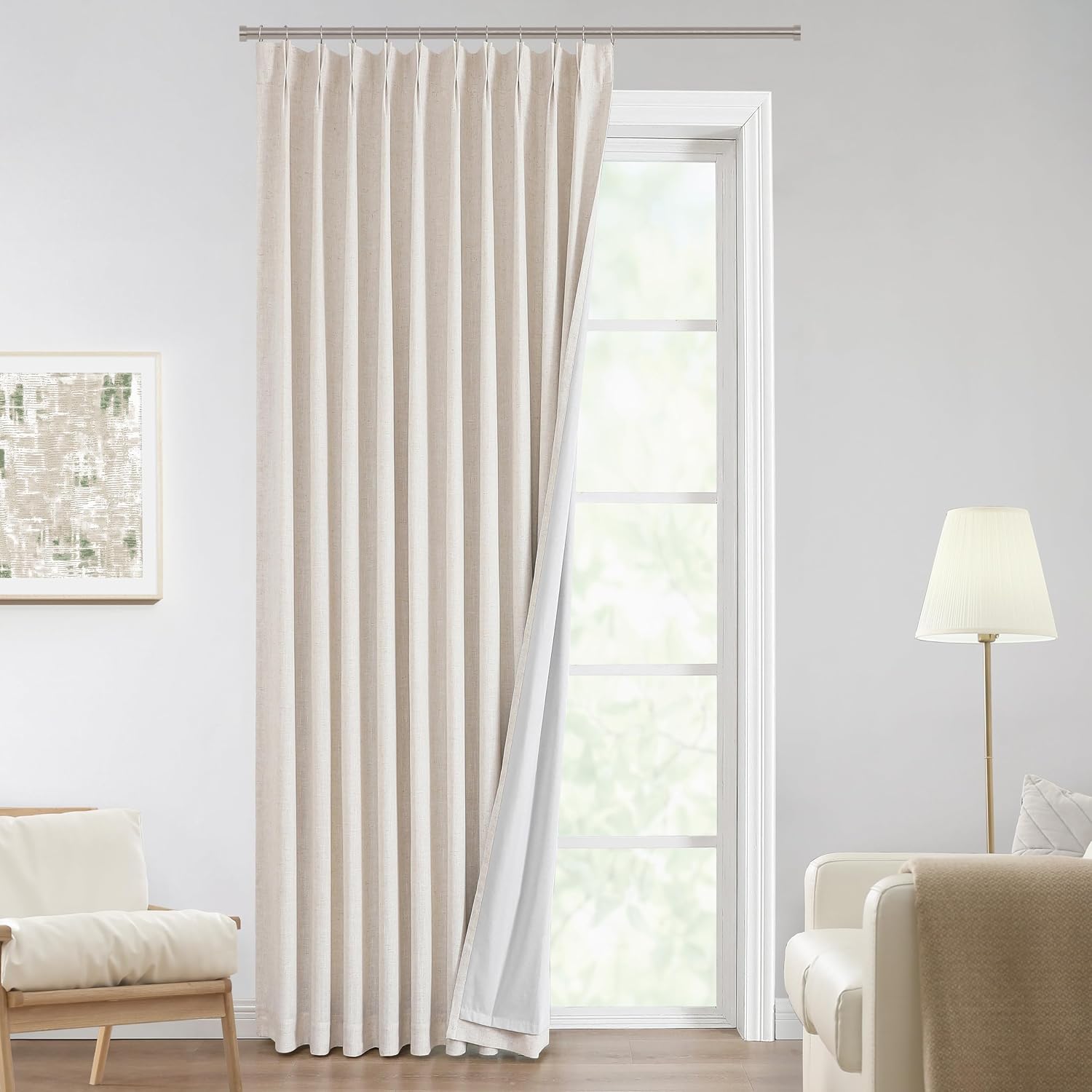 VisionHome Vision Home Natural Pinch Pleated Full Blackout Curtains Linen Blended Room Darkening Window Curtains 120 inch for Living Room B…
