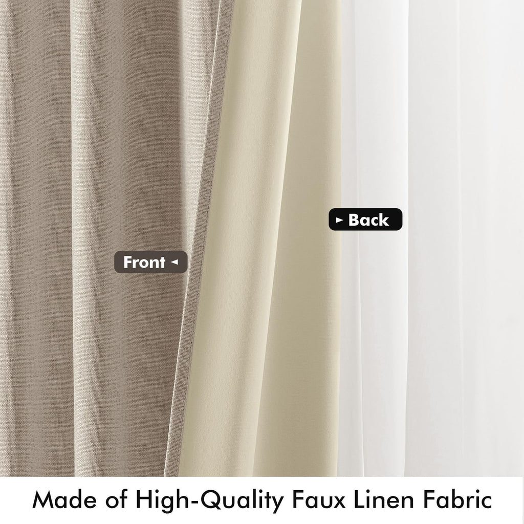 Miulee 100% Blackout Linen Curtains for Bedroom, Taupe Solid Luxury Decor Thermal Insulation Room Darkening Drapes for Living Room Nursery…