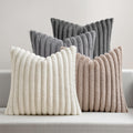 Miulee Faux Fur Plush Decorative Throw Pillow Covers 18x18 Set of 4, Boho Farmhouse Soft Fuzzy Striped Cushion Covers for Sofa Couch Bed Li…