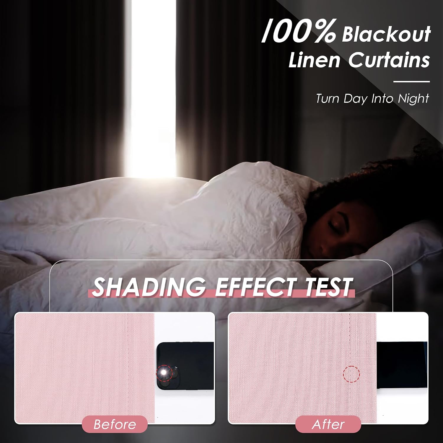 Nanspring Pink 100% Blackout Linen Curtains for Bedroom 90 Inches Long Back Tab Thermal Insulated Modern Farmhouse Decor Black Out Girl Cur…