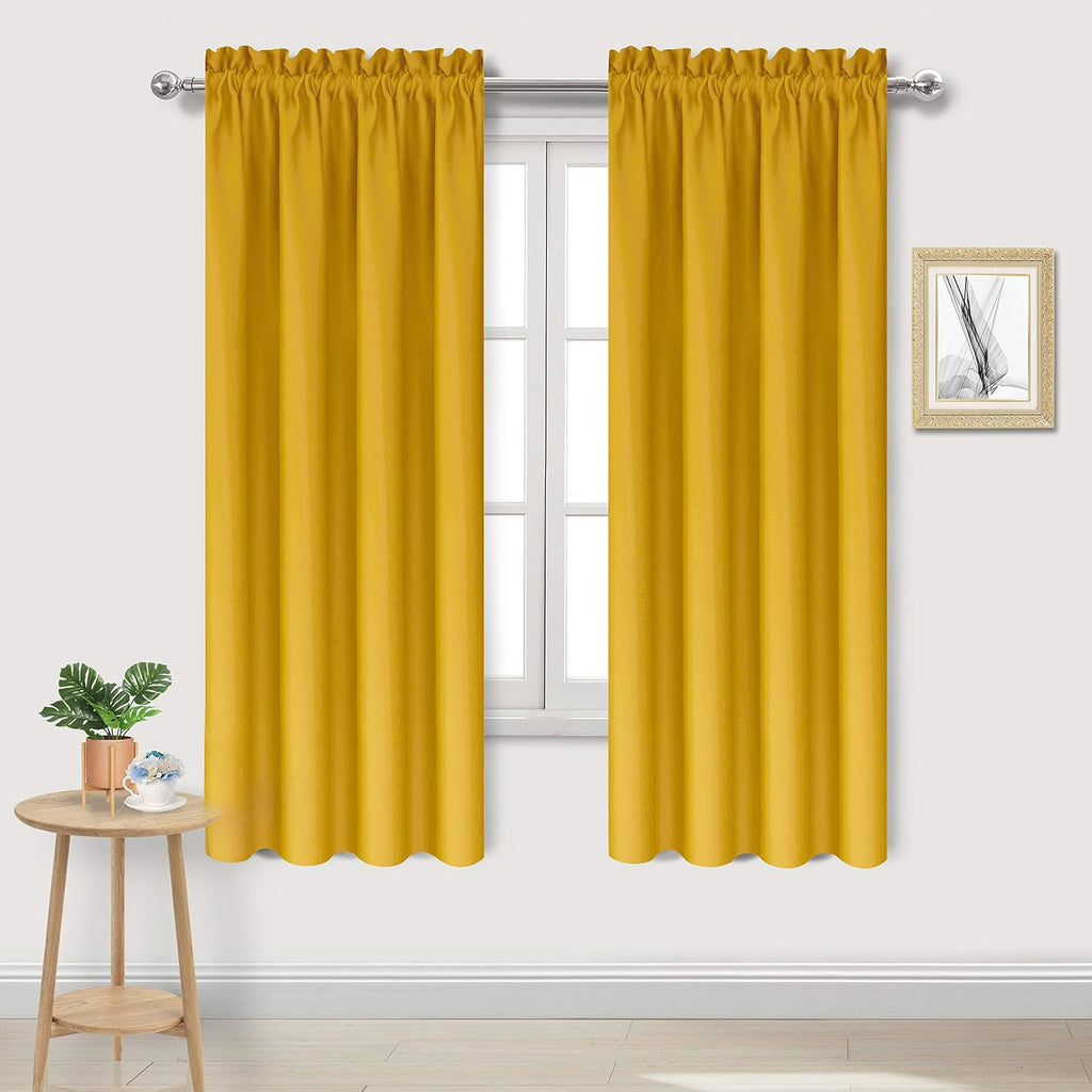 DWCN Blackout Curtains Room Darkening Thermal Insulated Bedroom Curtains Window Curtain Panels, 38 x 63 inches Long, Set of 2 Yellow Rod…