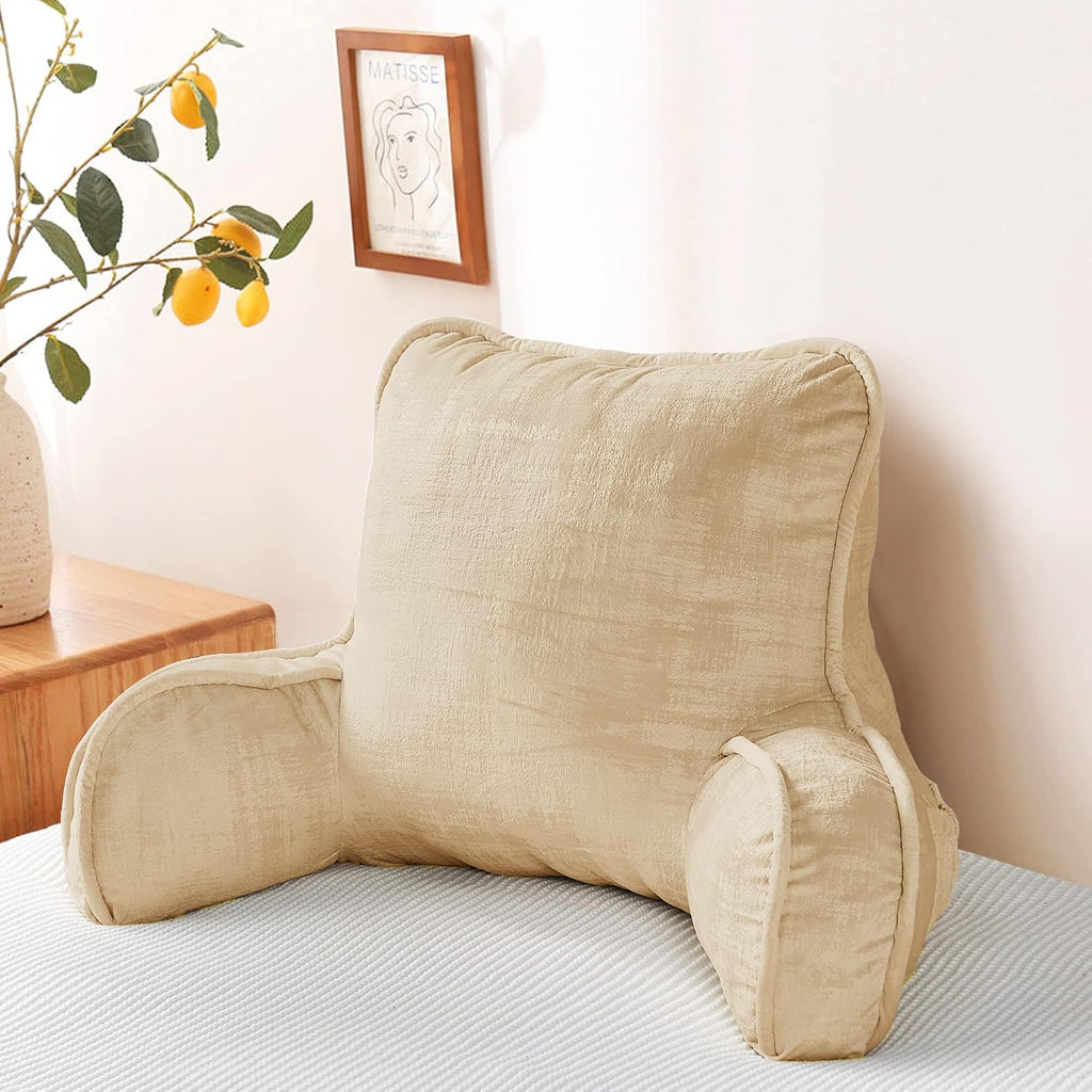 Bytide DIY Assembly Art Velvet Backrest Reading Bed Rest Pillow with Arms & Pockets, 18" H for Sitting in Bed Couch Sofa, Back Support Cush…