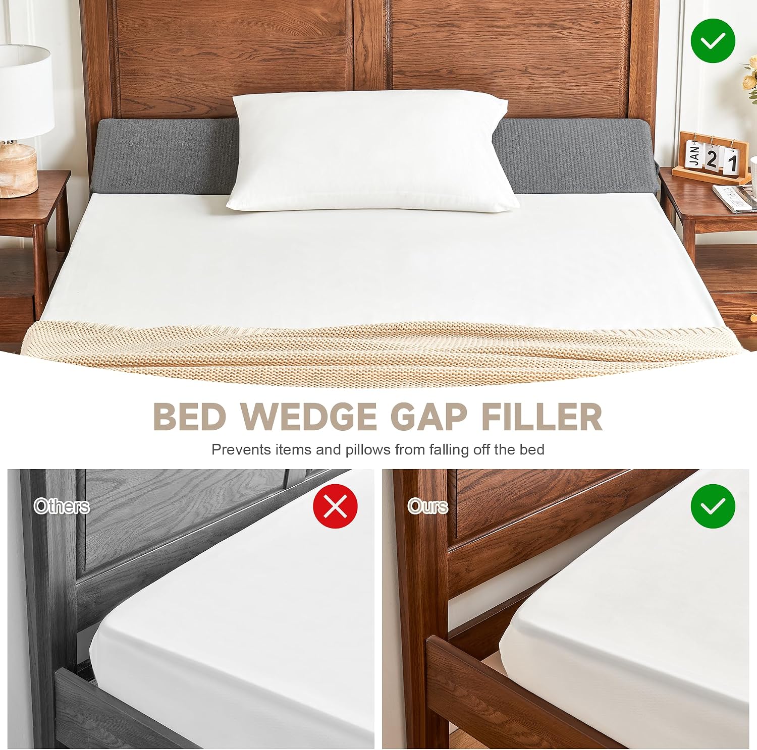 IFNOW King Size(76"x7.5"x10") Bed Wedge Pillow for Headboard, Mattress Gap Filler(0-8"), Bed Wedge for Gap Between Your Headboard and…