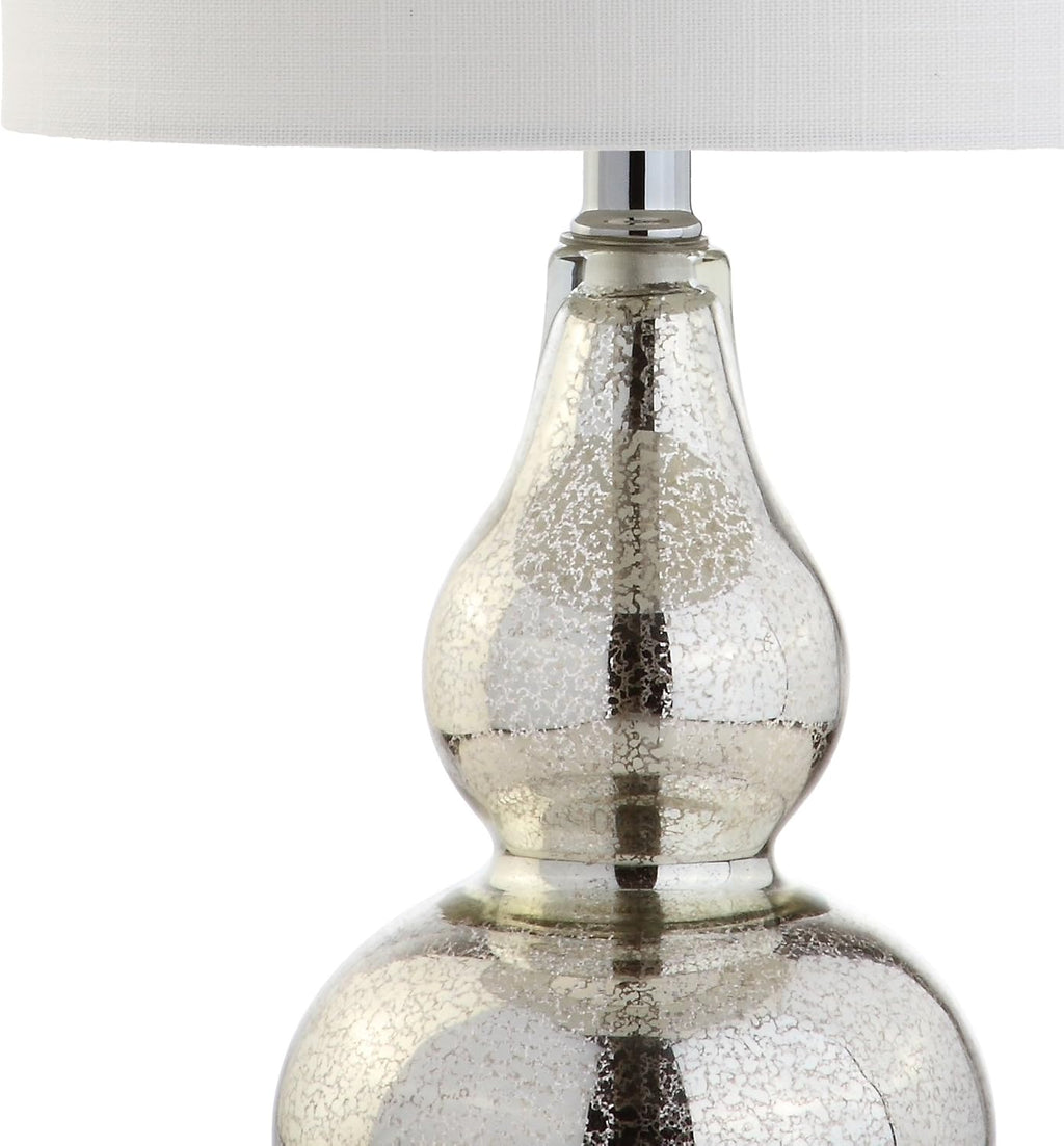 JONATHAN Y 20.5" Mercury Silver Glass Table Lamp, Modern Gourd Bedside Nightstand Lamp for Bedroom, Living Room, White Linen Shade, LED…