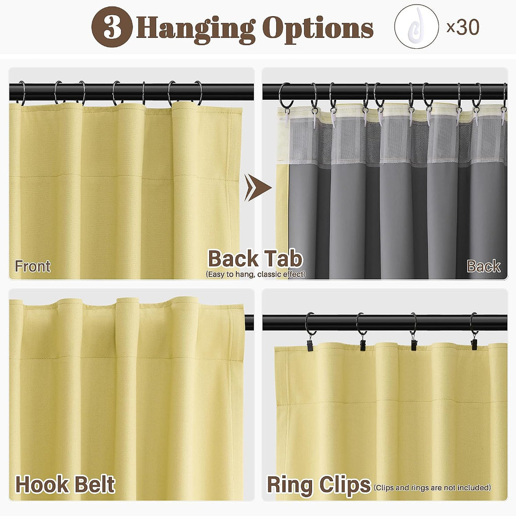 Guken Yellow Linen 100% Blackout Curtains 84 Inch Long for Bedroom 2 Panels Textured Light Blocking Black Out Thermal Insulated Soundproof…