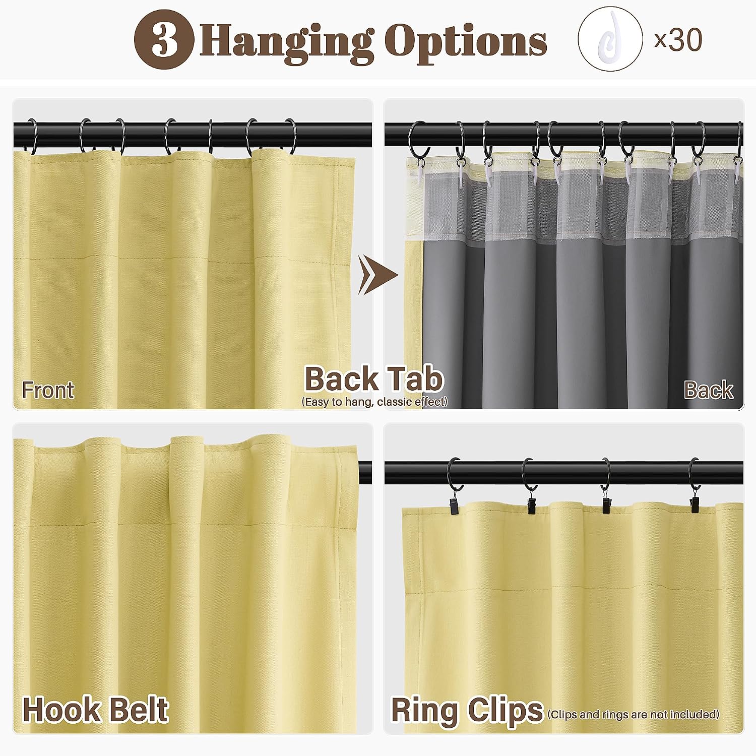 Guken Yellow Linen 100% Blackout Curtains 90 Inches Long for Bedroom 2 Panels Set Black Out Light Blocking Thermal Insulated Privacy Curtai…