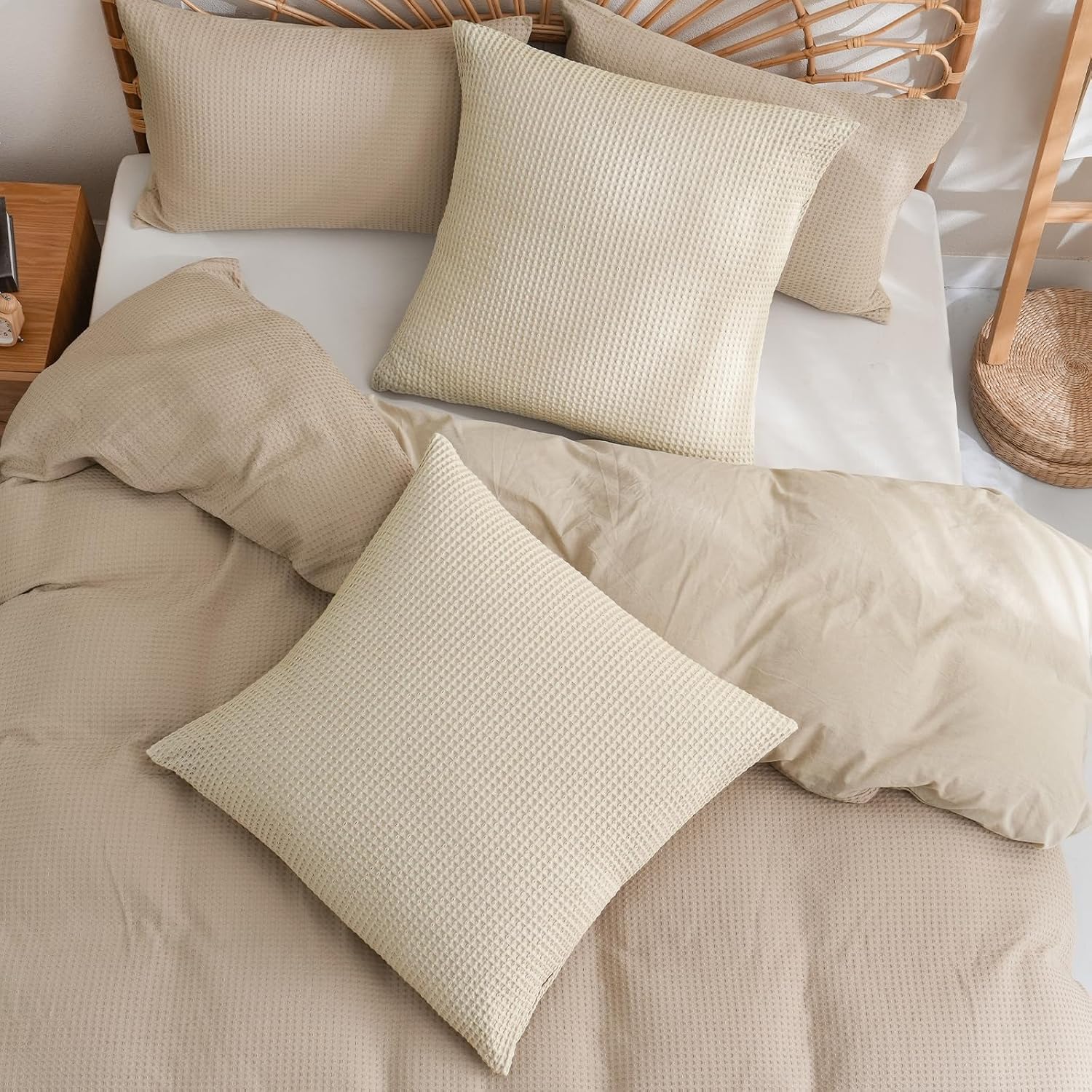 Phf 100% Cotton Waffle Throw Pillow Covers 24"X24", No Filling, 2 Pack Elegant Home Decorative Square Throw Pillow Covers for Bed Couch Sof…