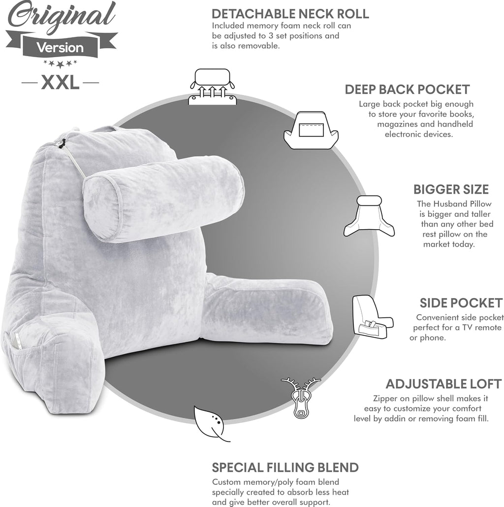 Husband Pillow XXL The Original for Adults - 30" Tall Backrest for Sitting Up in Bed - Firm Support Reading & Bed Rest Pillows for…