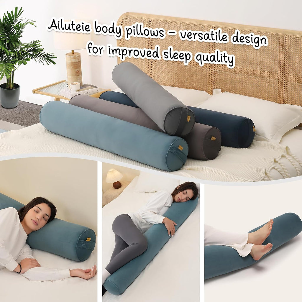Body Pillow for Adults, Long Round Pillow, Big Cylindrical Pillow, Large Full Bolster Pillows for Side Sleepers (Slate Blue, 47.24"*7.87")
