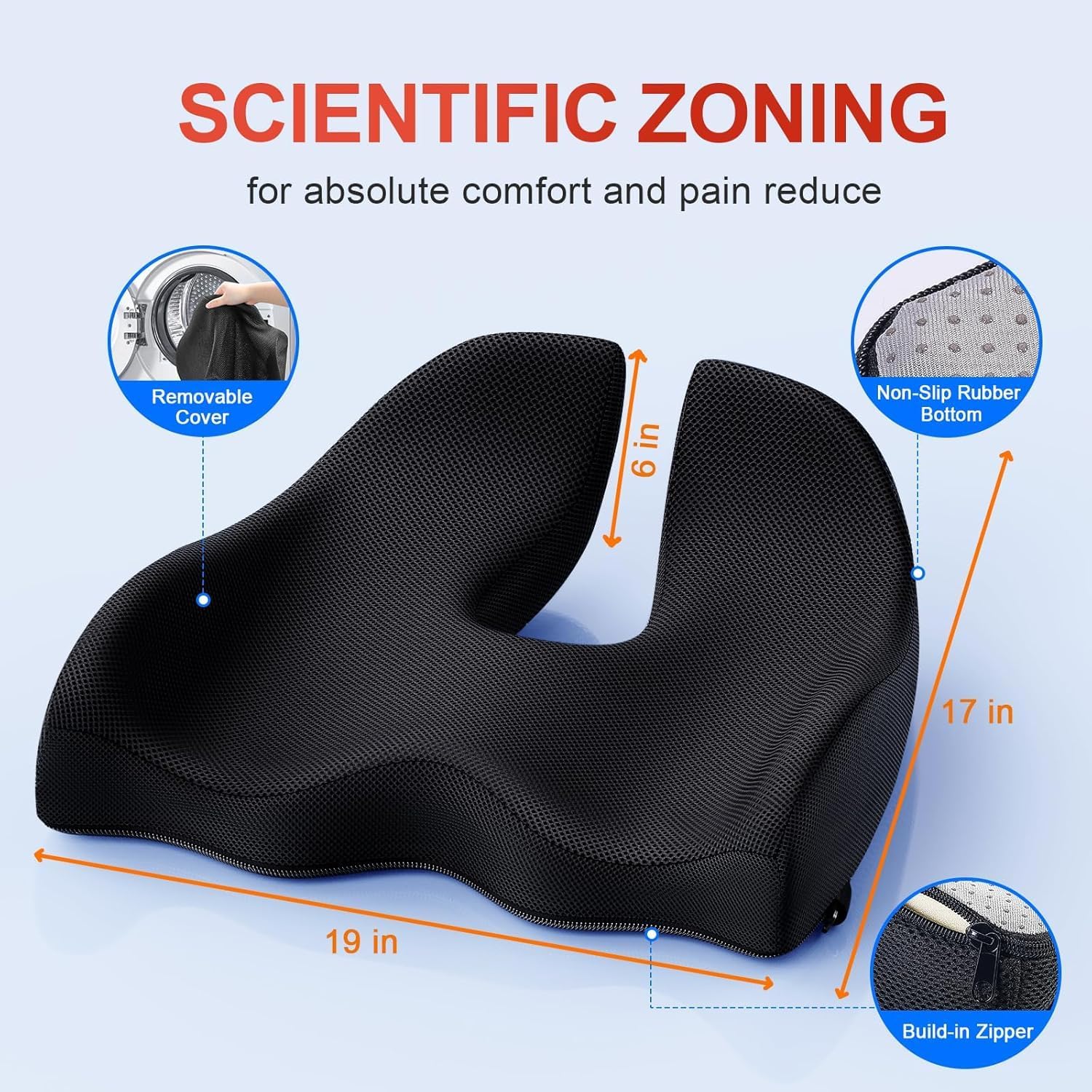 Benazcap X Large Memory Seat Cushion for Office Chair Ergonomic Cushions Butt Pillow for Pressure Relief Sciatica & Memory Foam for Long Si…