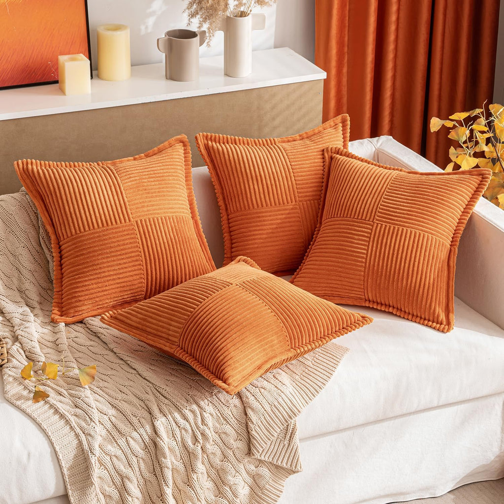 MIULEE Orange Decorative Throw Pillow Covers for Couch Bed Livingroom 18x18 Inch Set of 2 Boho Accent Throw Pllows Broadside Striped…