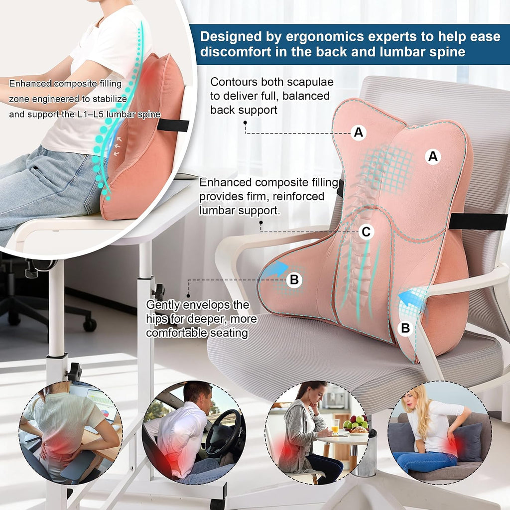 Ailuteie Lumbar Support Pillow (Pat. Pend) for Office Chair, Couch, Recliner & Car Seat, Ergonomic Back Support Cushion for Lower Back, Wa…