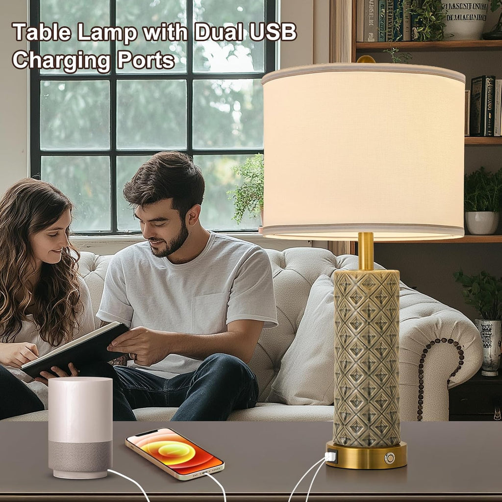 Set of 2 Table Lamp for Living Room Bedroom Farmhouse,26'' Touch Control Bedroom Smoke Grey Ceramic Lamps 3-Way Dimmable Bedside Lamps…