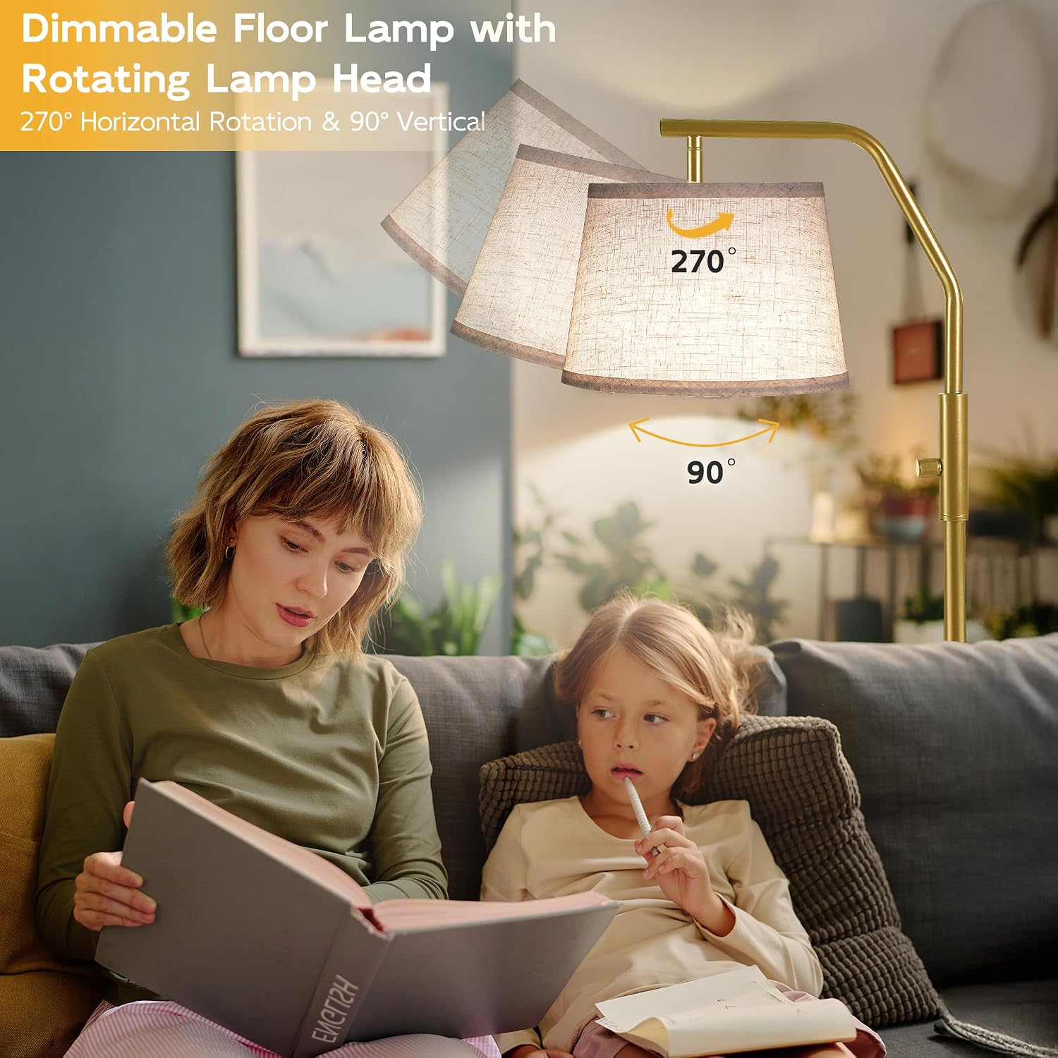 SUNMORY Floor Lamps for Living Room, 9W Bulb Included, Lamp for Bedroom with Adjust Head, Standing Lamp with Rotary Switch, 0-100%…