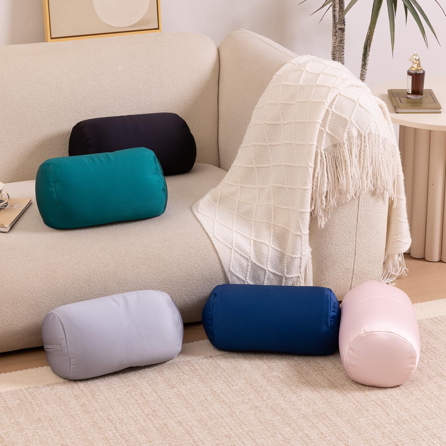 2Pcs Microbead Bolster Tube Neck Bed Body Pillows, 12 x 7 inches Squish Bean Bag Microbead Pillow for Sleeping Home Travel Neck Lumbar…