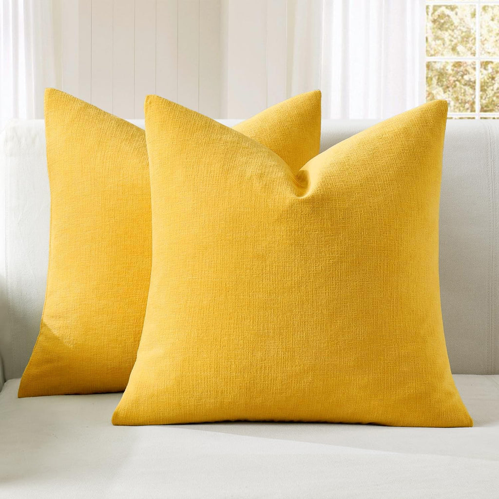 Miulee Yellow Couch Pillow Covers 20x20 Inch, Set of 2 Soft Chenille Summer Decorative Square Throw Pillow Covers Farmhouse for Sofa Living…