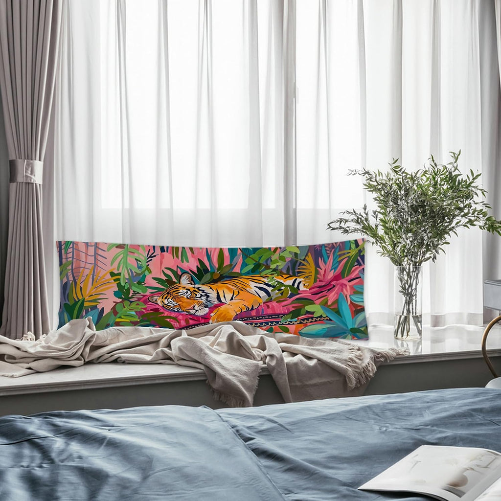 Maximalist Tiger Body Pillow Covers 20x54, Preppy Room Decor, Tropical Trendy Colorful Tiger Animal Long Body Pillow Case Cover with…