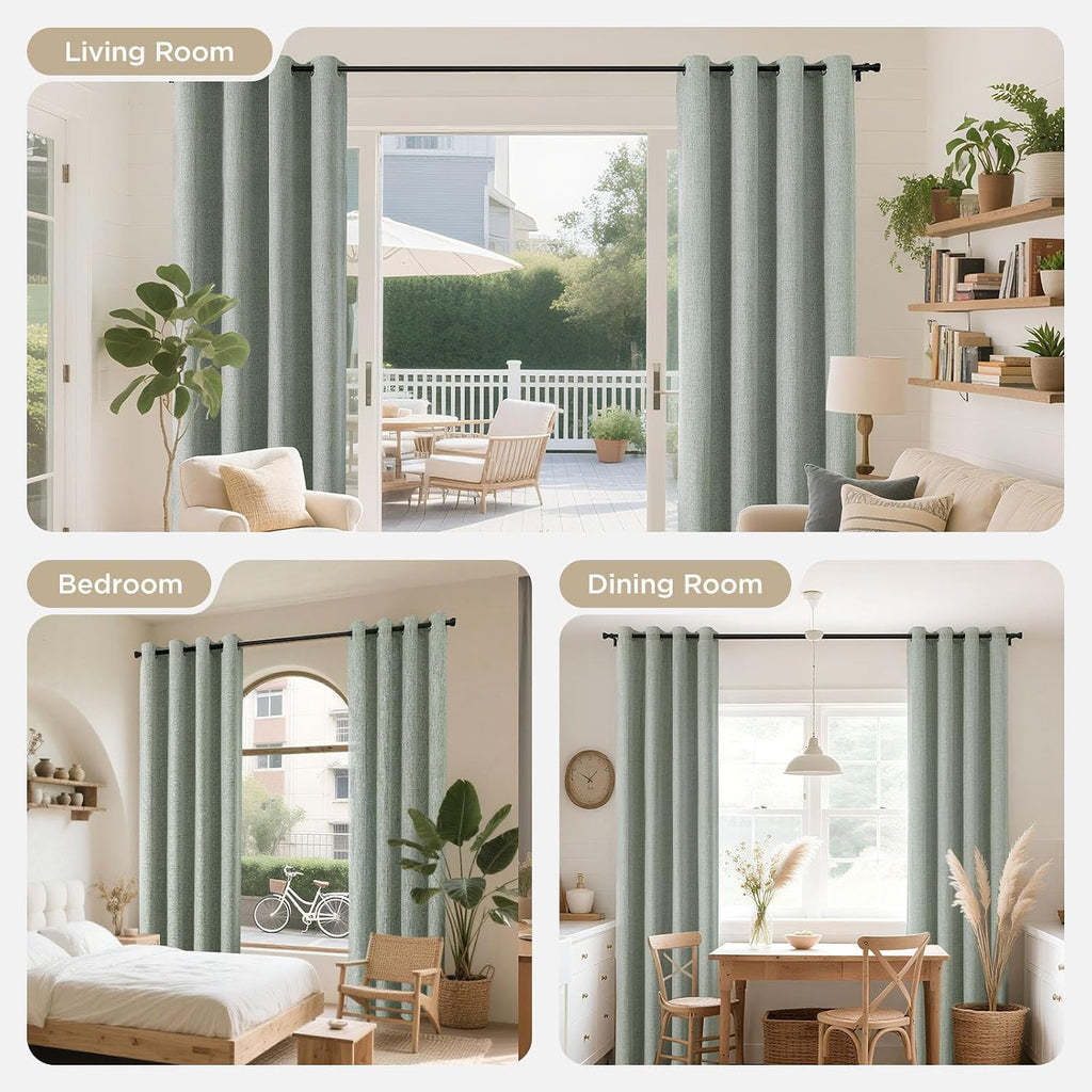Joydeco Sage Green Blackout Curtains 90 Inches Long, Curtains 90 Inch Length 1 Panel for Bedroom, Thermal Insulated Linen Black Out…
